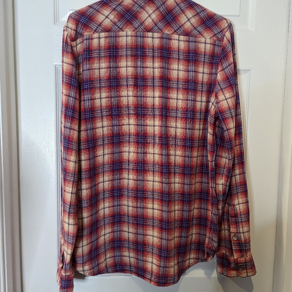 True Religion Men's Red Flannel Plaid button down pocket logo size L - Picture 6 of 12